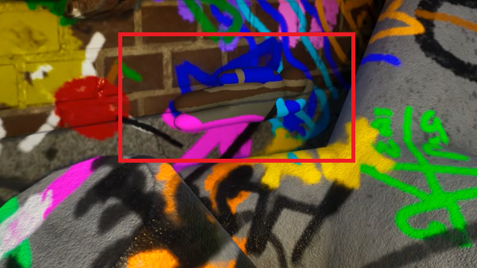 Example of blending in with the graffiti drawn on the brick wall. 