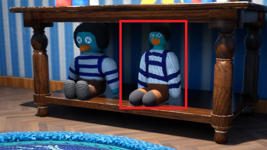 Example of fully replicating a stuffed toy and placing yourself besides it in the same environment. 