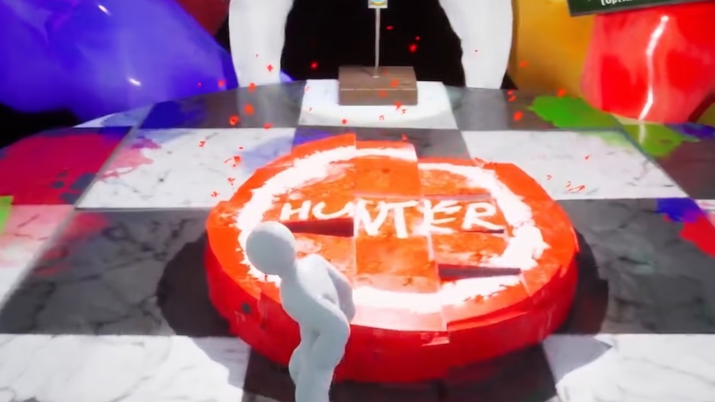Standing on the "Hunter" circle will put you on the hunter's team. 