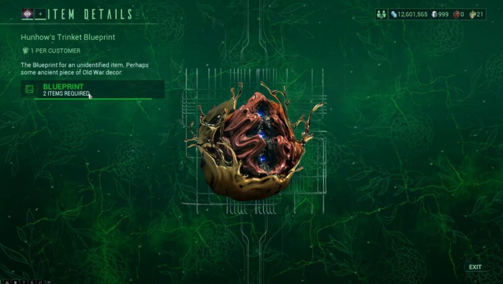 Hunhow's Trinket Blueprint Warframe