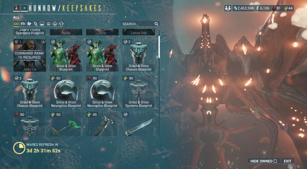 Pity System Sirius and Orion Warframe