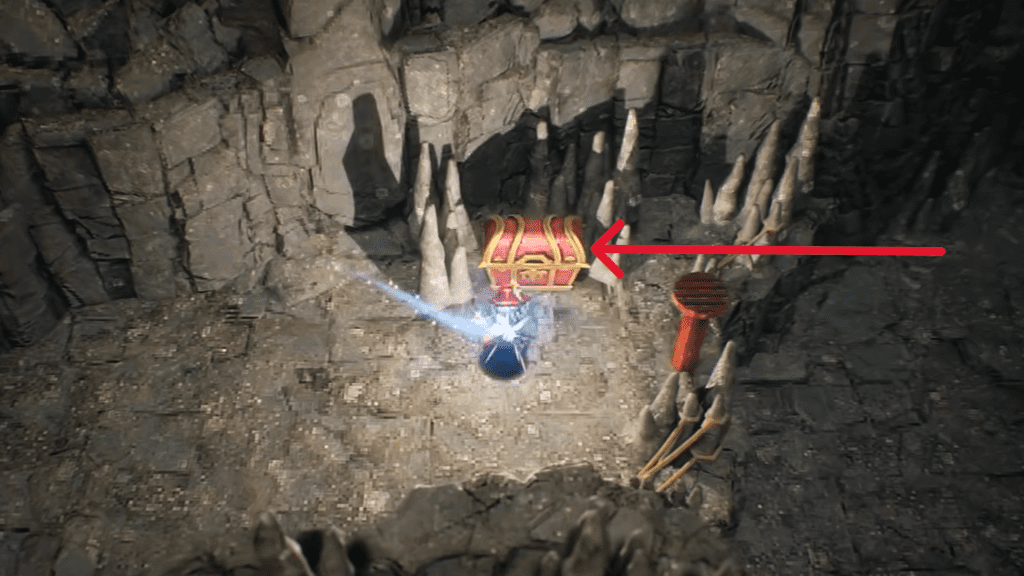 The chest containing the "Heavy Hammer - One-Star Hammer" is marked here. 