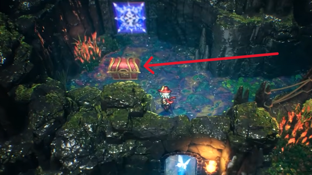 The chest containing the "Scythe Chain - One-Star Chain and Sickle " is marked here. 