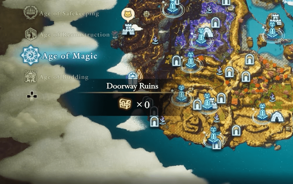 The location of the "Doorway Ruins" for the Age of Magic is marked on the map here.