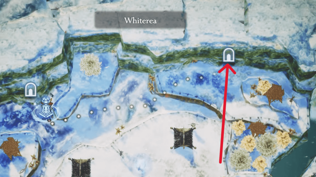 The location of the entrance to the "Secret Caves" is marked here on the map.
