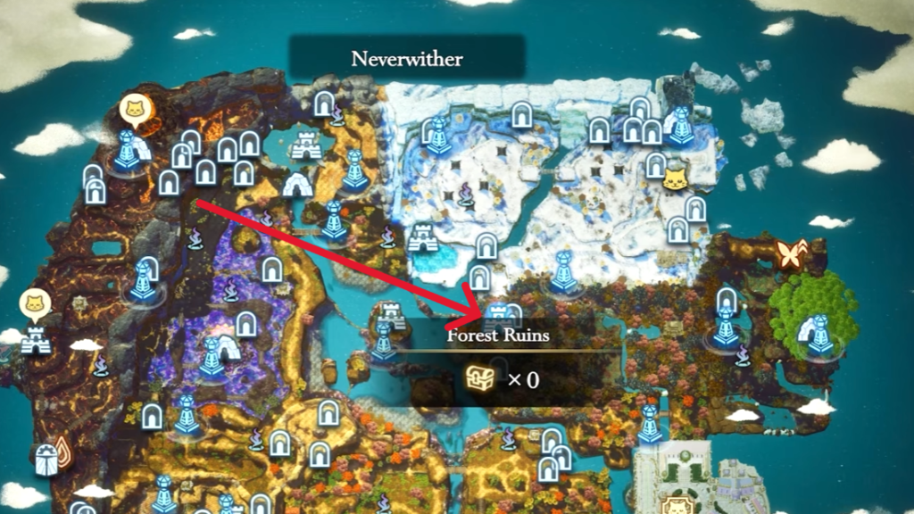 The location of the "Forest Ruins" for the Age of Magic is marked on the map here.