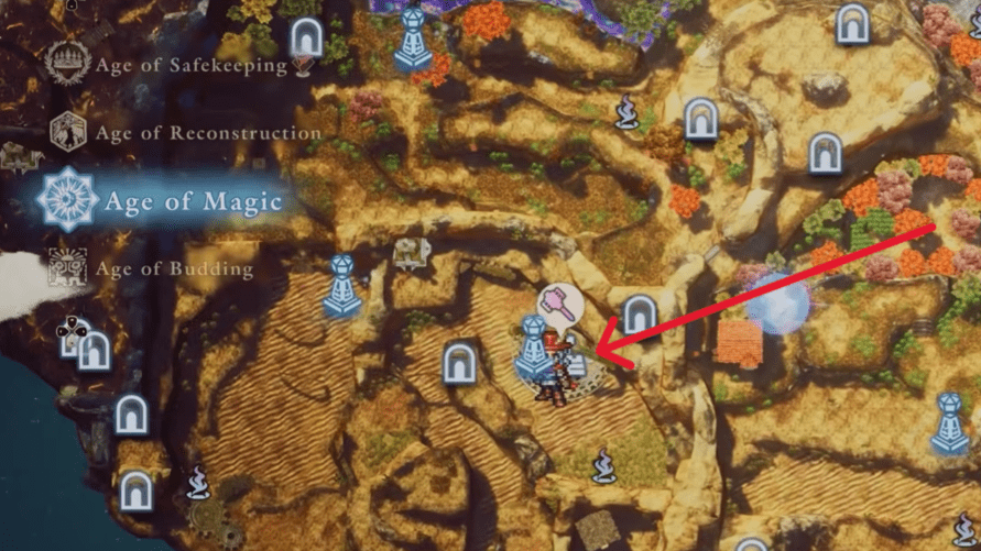 The location of the "Geared Ruins" for the Age of Magic is marked on the map here. 