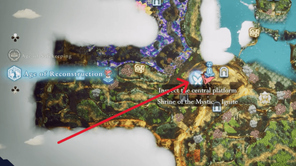 The location of the "Shrine of the Mystic - Ignite" is marked here on the map.