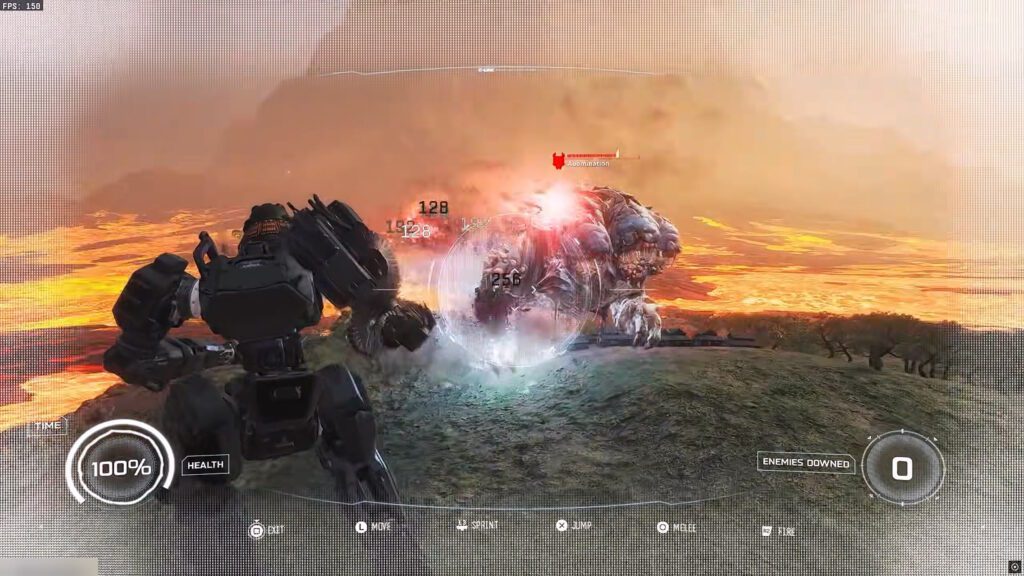 Miniboss fight with samurai Rhino mech suit