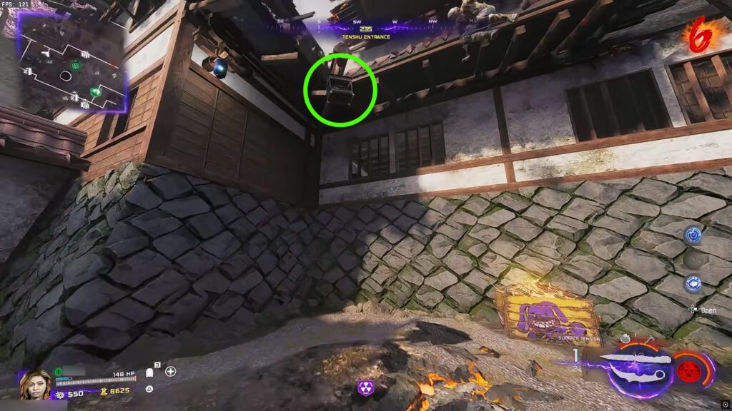 Cat cage hanging from Tenshu Building | Black Ops 7 Zombies: Nekomancer Wonder Weapon Guide (Kowakujo)