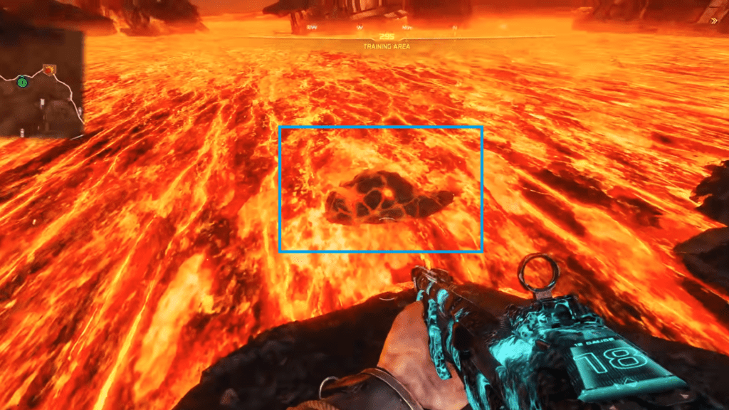 Hop onto this floating rock in the lava once it appears. 