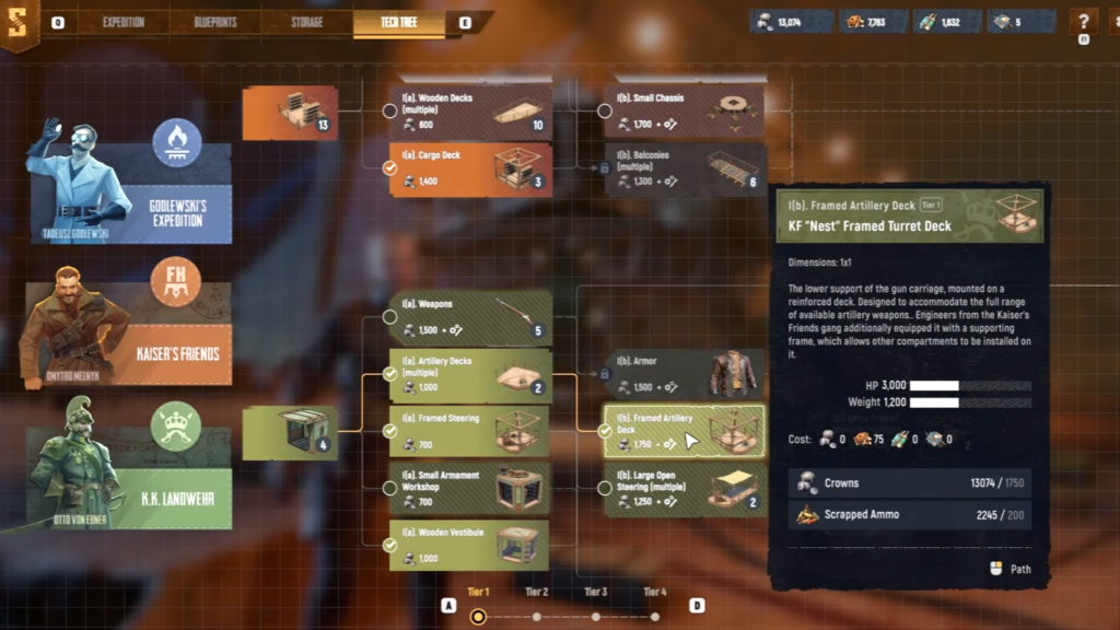 Screen showing the Tech Tree interface.