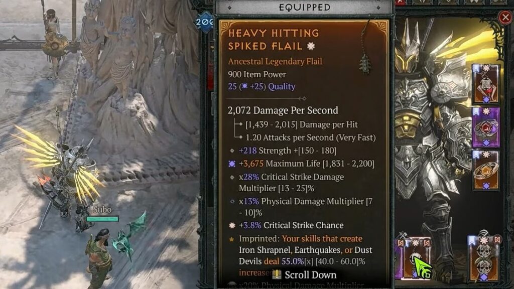 Ancestral Legendary Flail example in Diablo 4