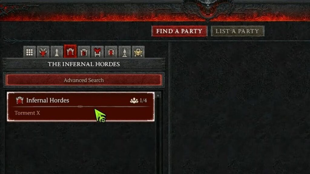 Finding party for Infernal Hordes in in Diablo 4