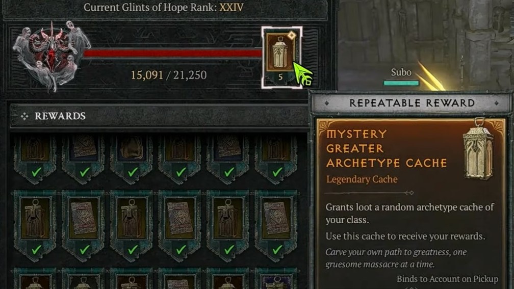 Glints of Hope Mystery Greater Archetype Cache in Diablo 4