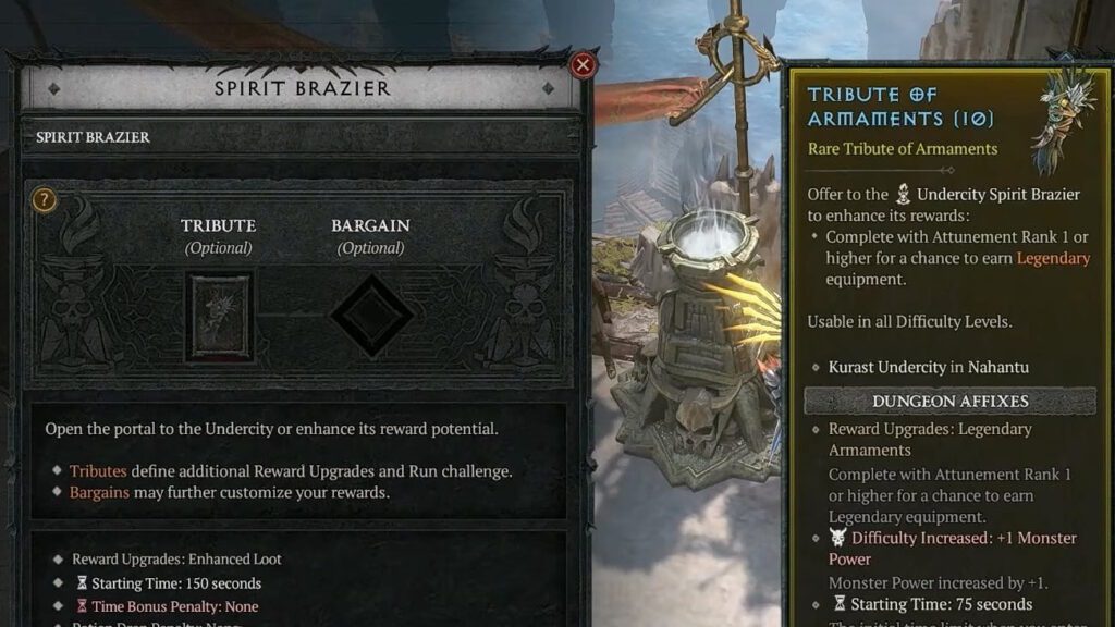 Spirit Brazier in Temis and Tribute of Armaments in Diablo 4