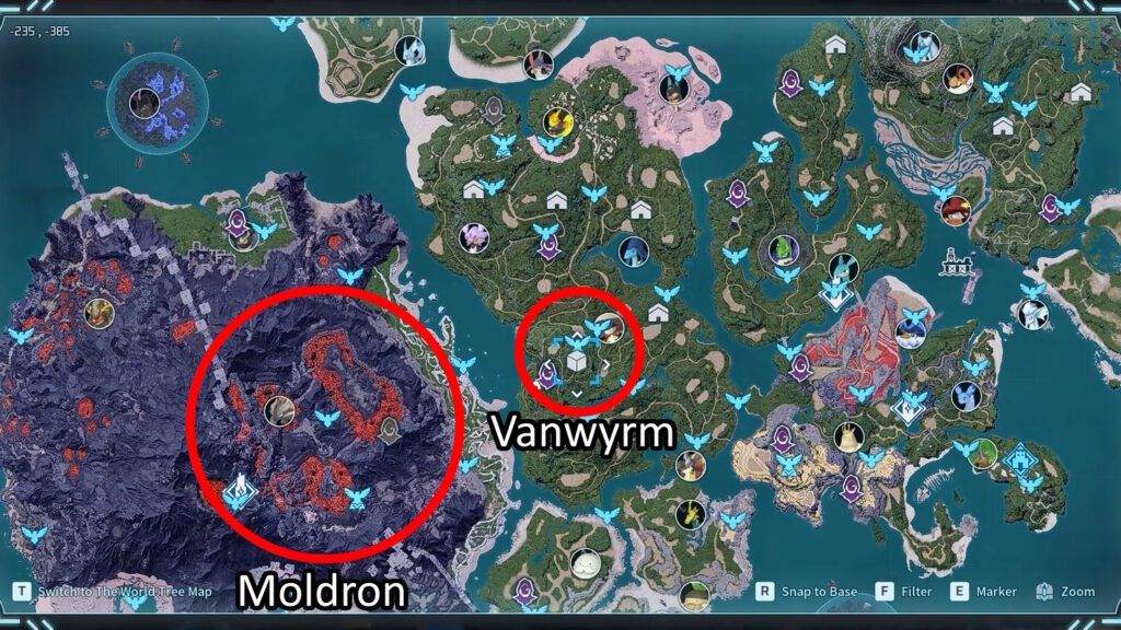Moldron and Vanwyrm habitats early in Palworld