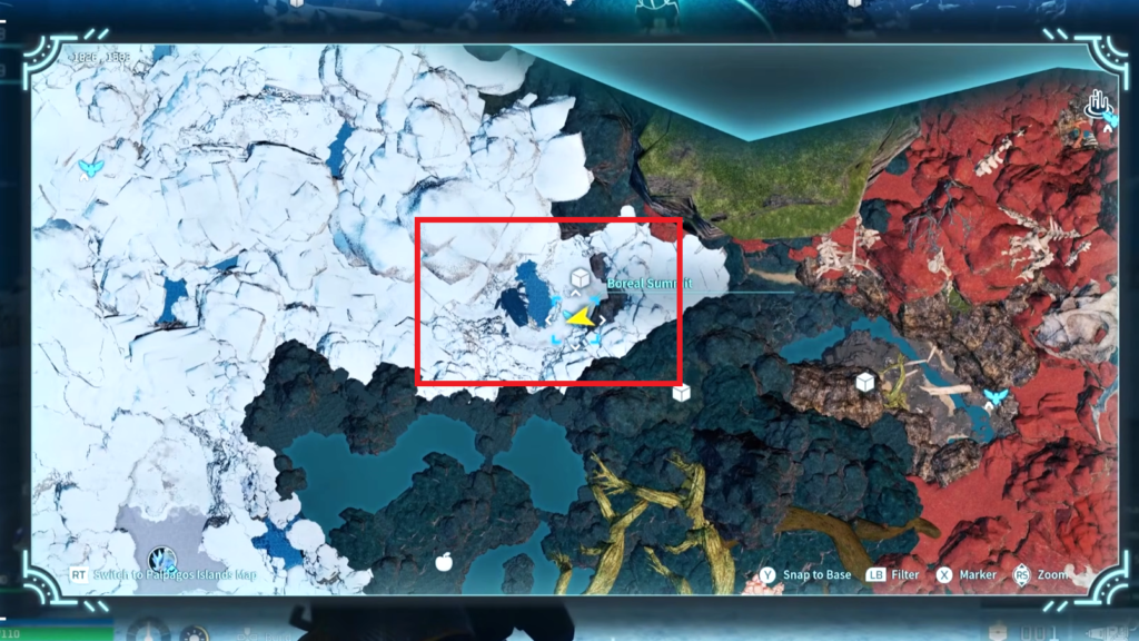 The location for farming Water and Ice Radiant Gems is marked on the map here.