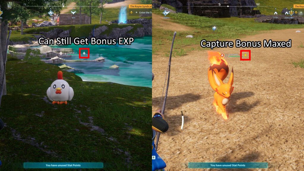 Capture Bonus icons on wild Pals in Palworld