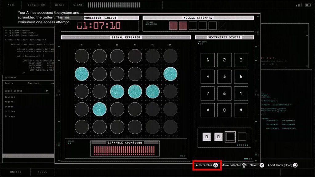 AI Scramble for the memory dots hacking minigame in the Kortz Center Heist GTA Online
