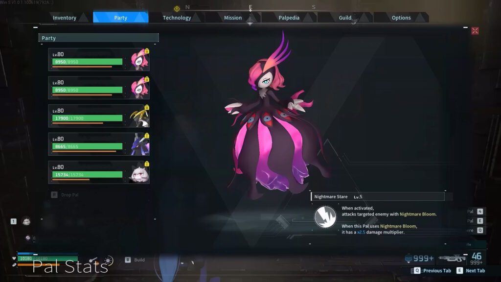 Bellanoir, Bellanoir Libero, Orserk, Celesdir Noct, and Solenne team in Palworld