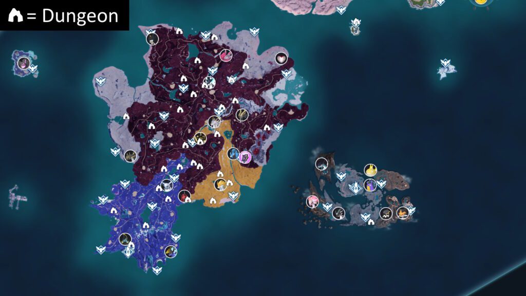 Map of Feybreak and all its dungeons in Palworld 1.0