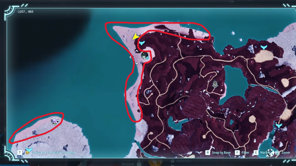 The first best location for farming Nightstar Sand is marked on the map here. 