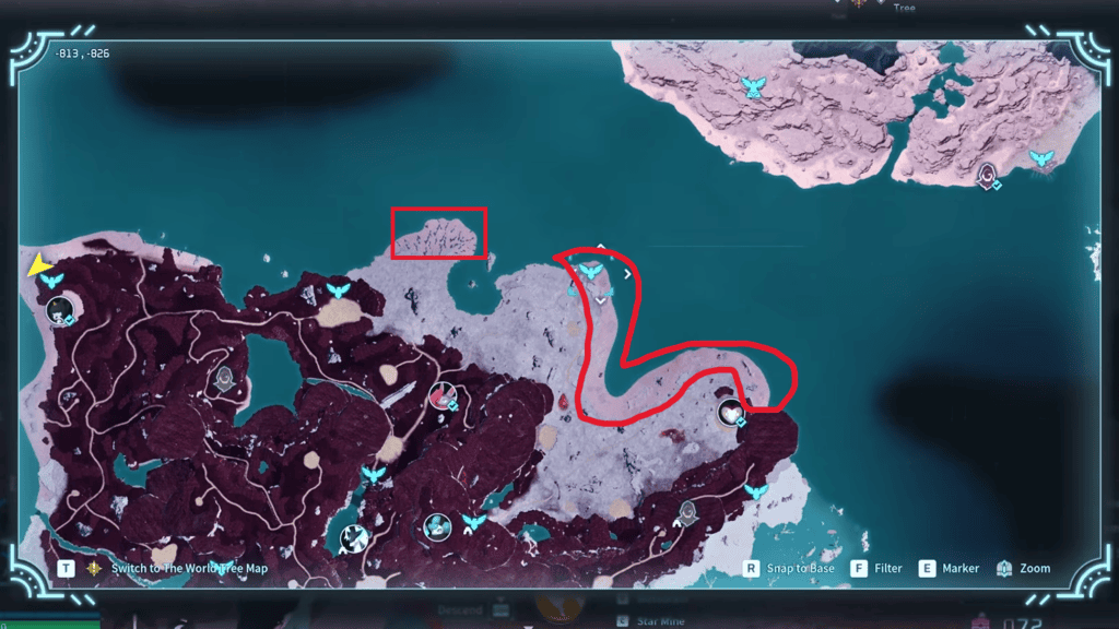 The second best location for farming Nightstar Sand is marked on the map here. 