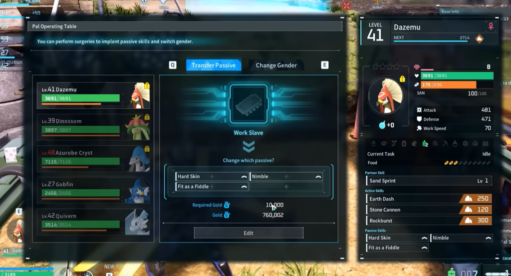 The Pal Surgery Table main menu is shown here. 