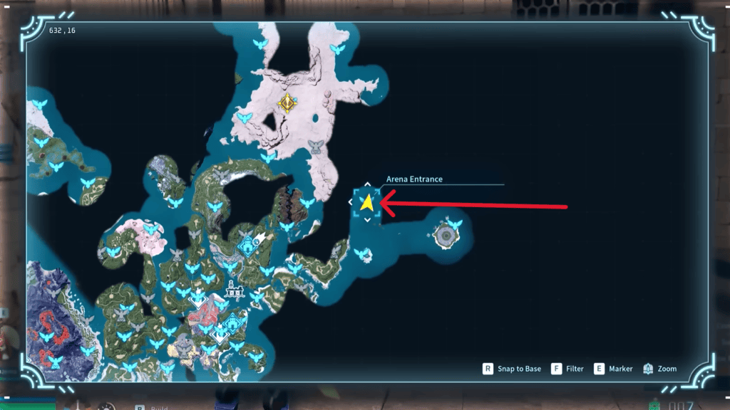The location of the Arena is marked on the map here. 
